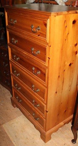 Pine tall chest of 6 drawers